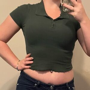 Dark Green Women's Polo Crop Top
